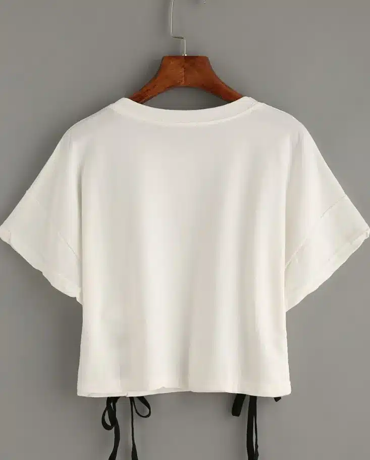MERRY PRETTY new summer crop tops women t shirt letter print short sleeve lace up cotton loose sexy white t-shirt dance tops 18