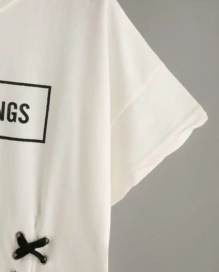 MERRY PRETTY new summer crop tops women t shirt letter print short sleeve lace up cotton loose sexy white t-shirt dance tops 21