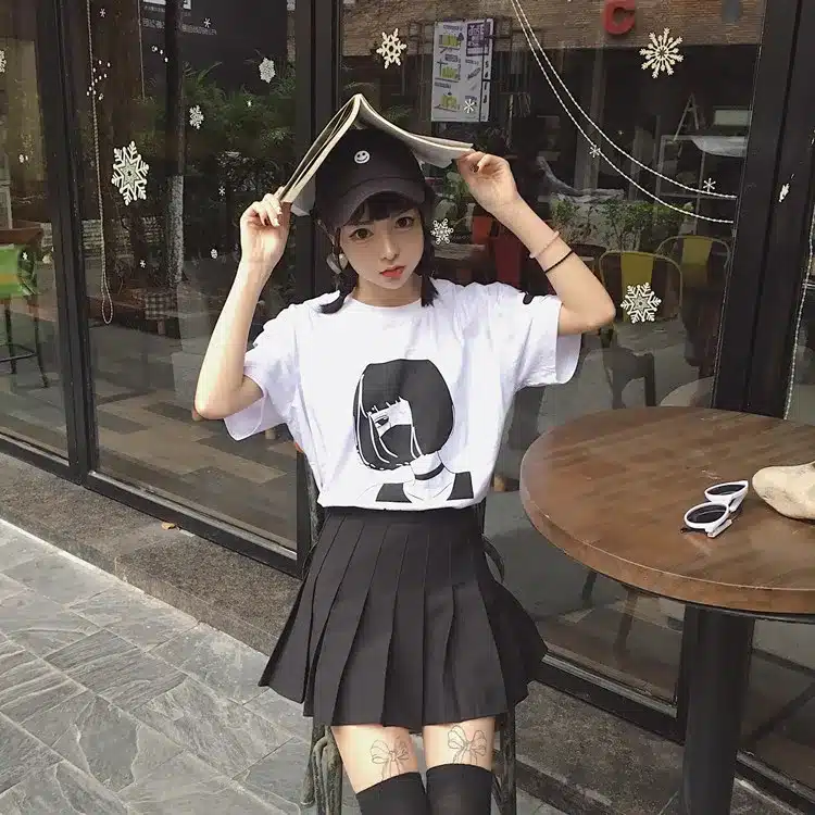 Harajuku Japanese Women Cartoon Tees Tops Unique Graphic Short Sleeves T-Shirt White Tees Kawaii Cute Cotton Shirt Drop Shipping 10