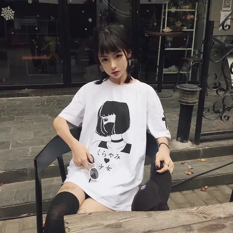 Harajuku Japanese Women Cartoon Tees Tops Unique Graphic Short Sleeves T-Shirt White Tees Kawaii Cute Cotton Shirt Drop Shipping 14