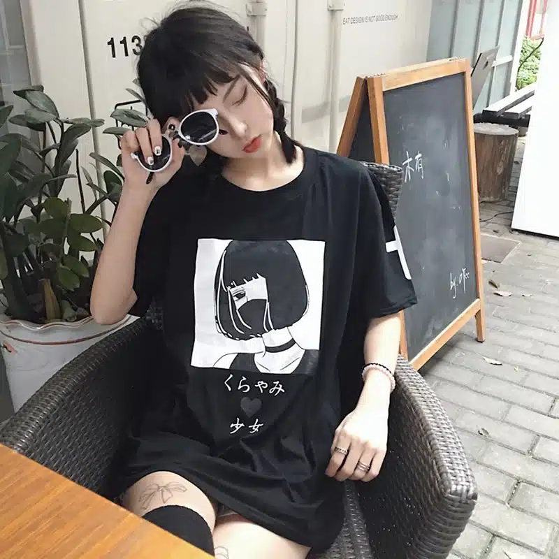 Harajuku Japanese Women Cartoon Tees Tops Unique Graphic Short Sleeves T-Shirt White Tees Kawaii Cute Cotton Shirt Drop Shipping 20