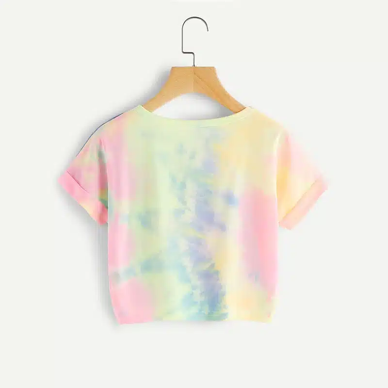 ROMWE Happy Rainbow Pastel Tie Dye T-Shirt,Women Letter Print Tee,Beach-to-Bar,Night Club Party Short Crop T-shirts,2017 Summer 15