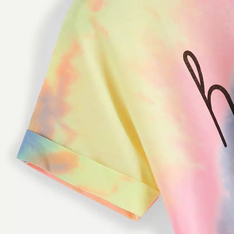 ROMWE Happy Rainbow Pastel Tie Dye T-Shirt,Women Letter Print Tee,Beach-to-Bar,Night Club Party Short Crop T-shirts,2017 Summer 17