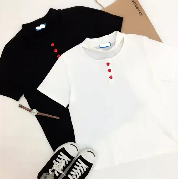 off shoulder top 2016 rock korean funny t shirts summer cute women tops harajuku kawaii love buttons Choker t-shirt women 14