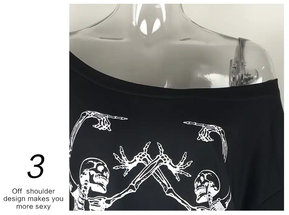Skeleton T Shirt Women Sexy Off The Shoulder Tops Blusa Black Punk Long Sleeve T-shirt 2017 Poleras De Mujer LF03 29
