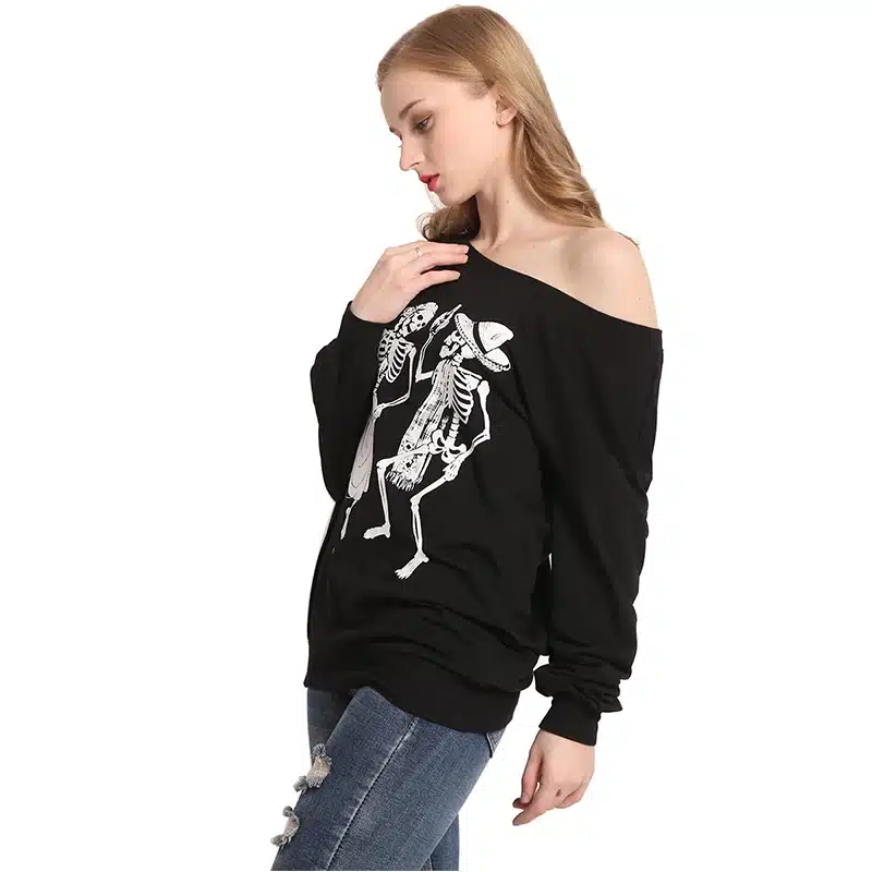 Skeleton T Shirt Women Sexy Off The Shoulder Tops Blusa Black Punk Long Sleeve T-shirt 2017 Poleras De Mujer LF03 40
