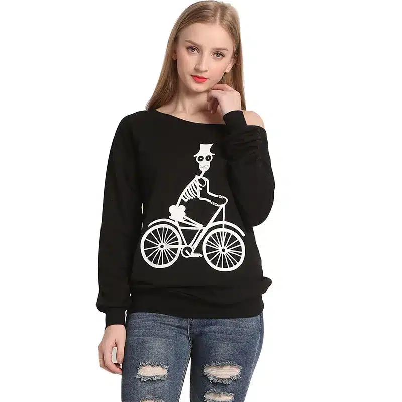Skeleton T Shirt Women Sexy Off The Shoulder Tops Blusa Black Punk Long Sleeve T-shirt 2017 Poleras De Mujer LF03 41