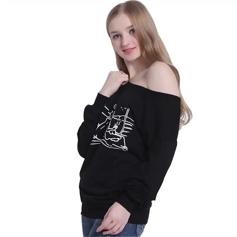 Skeleton T Shirt Women Sexy Off The Shoulder Tops Blusa Black Punk Long Sleeve T-shirt 2017 Poleras De Mujer LF03 45