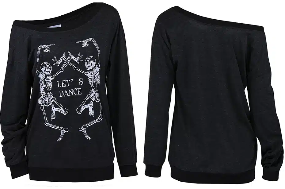 Skeleton T Shirt Women Sexy Off The Shoulder Tops Blusa Black Punk Long Sleeve T-shirt 2017 Poleras De Mujer LF03 54