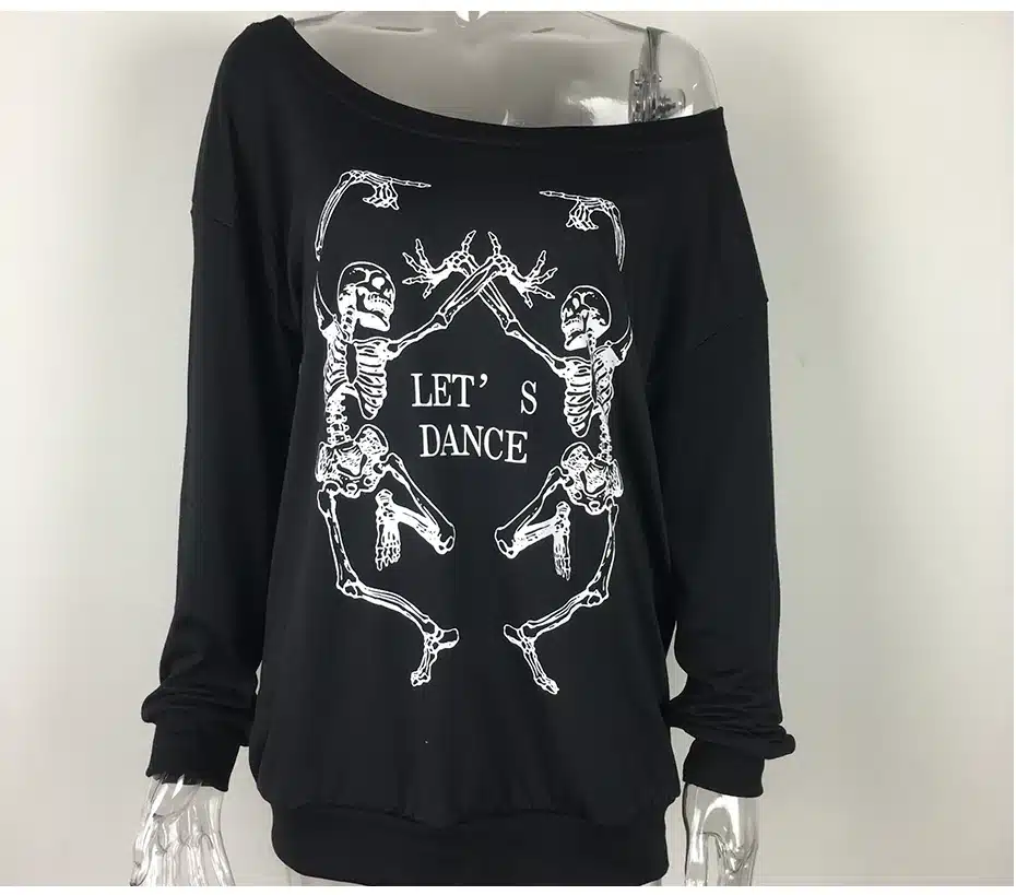 Skeleton T Shirt Women Sexy Off The Shoulder Tops Blusa Black Punk Long Sleeve T-shirt 2017 Poleras De Mujer LF03 55