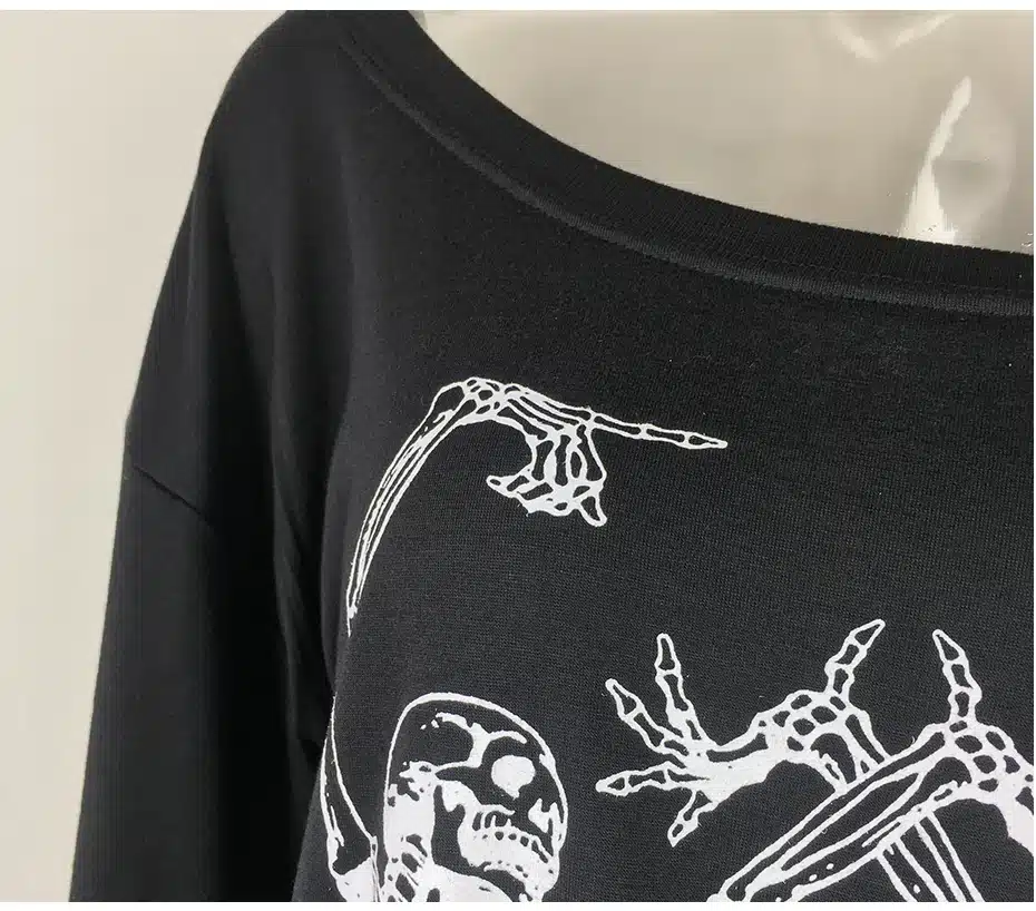 Skeleton T Shirt Women Sexy Off The Shoulder Tops Blusa Black Punk Long Sleeve T-shirt 2017 Poleras De Mujer LF03 56