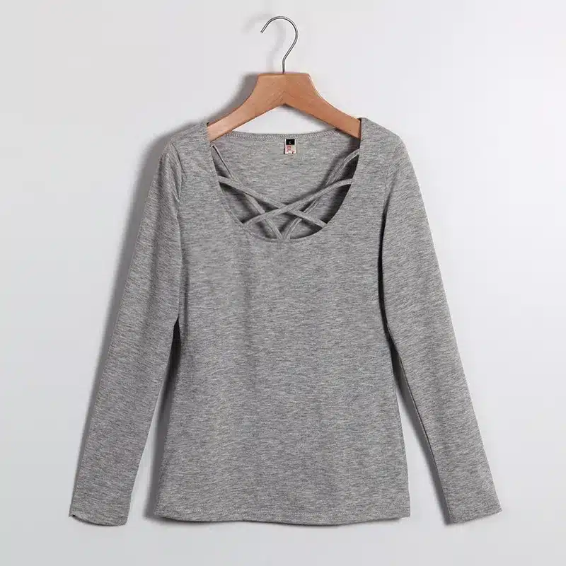 Women T shirt Long Sleeve Hollow Out Spaghetti Strap Slim Long Sleeve Tops Tees Bandage T Shirts Femme Blusas LJ4515E 11