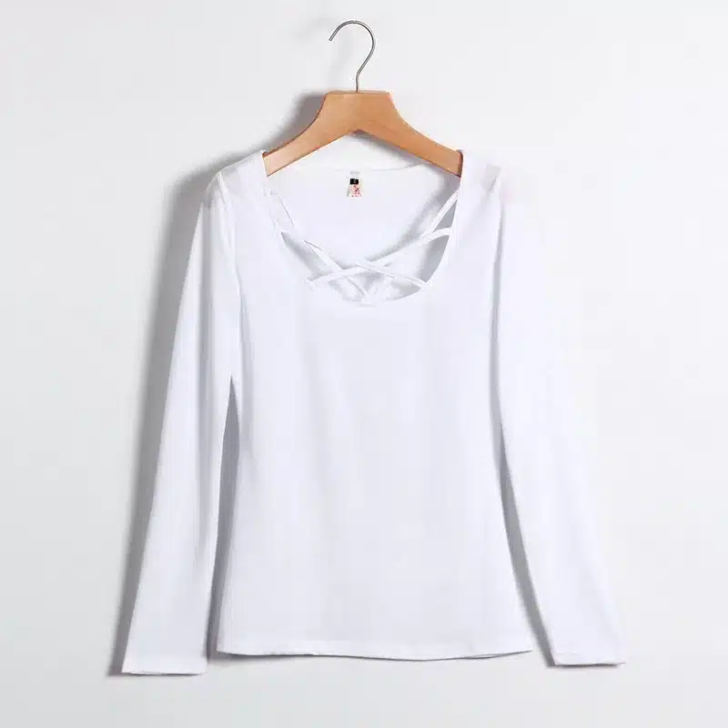 Women T shirt Long Sleeve Hollow Out Spaghetti Strap Slim Long Sleeve Tops Tees Bandage T Shirts Femme Blusas LJ4515E 17
