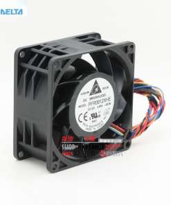 Jahuti - 80*80*38mm, mustast plastikust korpus, mitmevärvilised juhtmed, valge silt keskel asetseva harjadevaba ventilaatori mootoril. Toodetud Delta Electronics poolt, sobib arvutite ja serverite tõhusaks jahutamiseks.