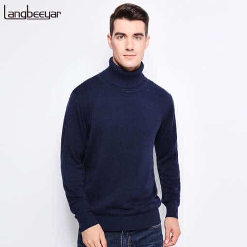tumesinine kõrge kaelusega meeste pullover