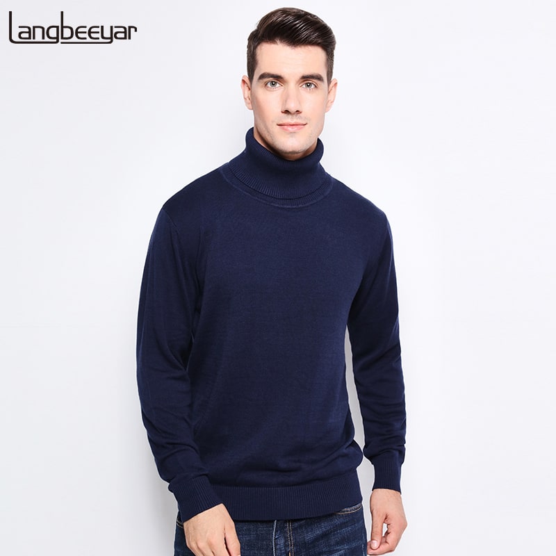 tumesinine kõrge kaelusega meeste pullover