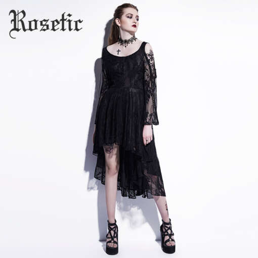 must gootistiilis kleit pitsist varrukatega
