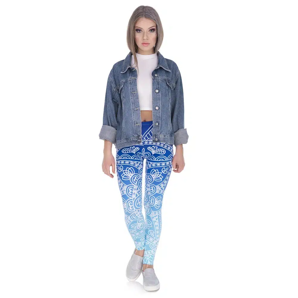 Zohra High Quality Women Legins Mandala Ombre Blue Printing Legging Fashion Casual High Waist Woman Leggings 26