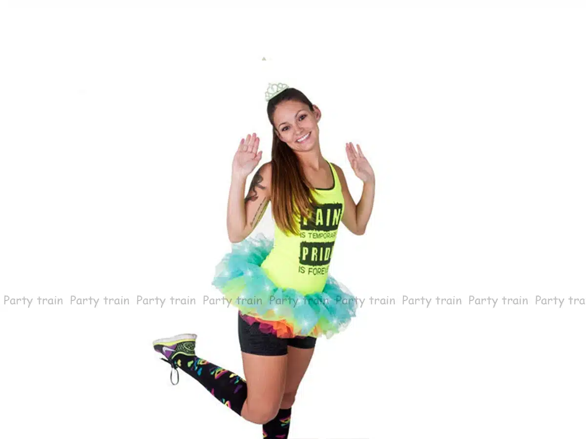 2018 Voile Solid Organza Fashion Dance Led Tutu Mini Skirt Up Neon Fancy Rainbow Costume Adult Light Corset Saia 15