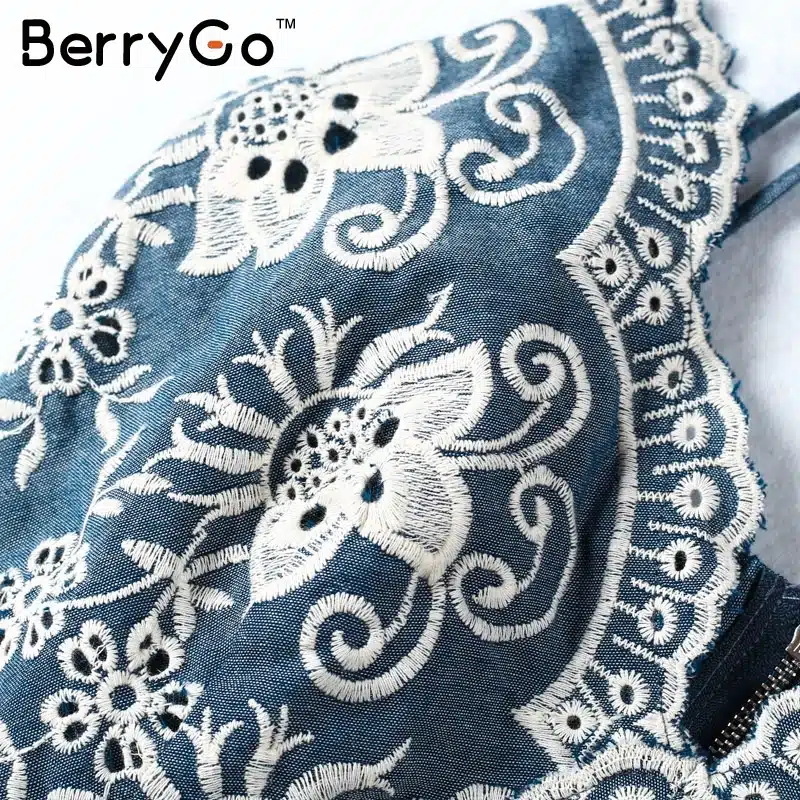 BerryGo Embroidery strap summer jumpsuit romper V neck zipper elegant jumpsuit women Floral playsuit 2017 sexy short overalls 17