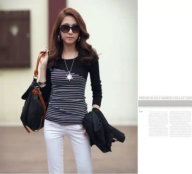 T Shirt Women Clothes 2017 Striped Tshirt Long Sleeve Tops Womens Clothing T-Shirts Cotton Casual Tee Shirt Femme Poleras Mujer 2