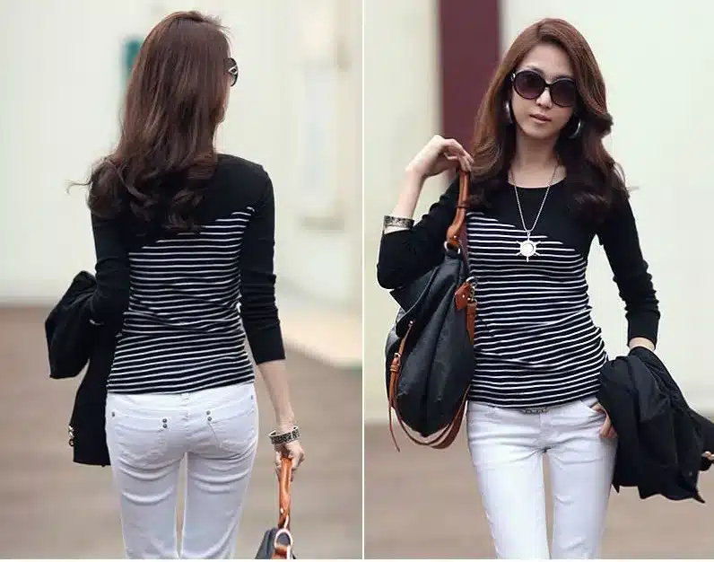 T Shirt Women Clothes 2017 Striped Tshirt Long Sleeve Tops Womens Clothing T-Shirts Cotton Casual Tee Shirt Femme Poleras Mujer 4