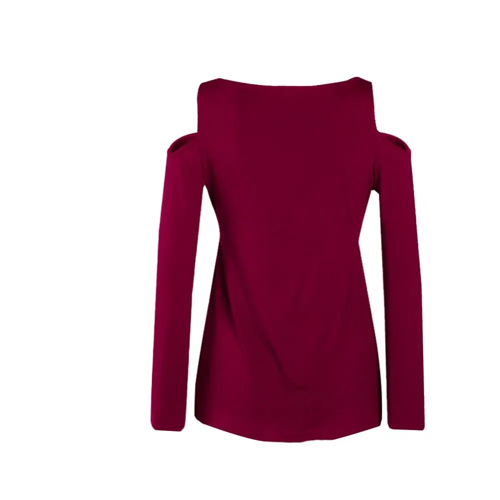 2017 Plus Size 5XL Autumn Women T-shirt Sexy V-Neck Lace Up Dew Shoulder T Shirt Female Casual Slim Long Sleeve Tees Tops 11