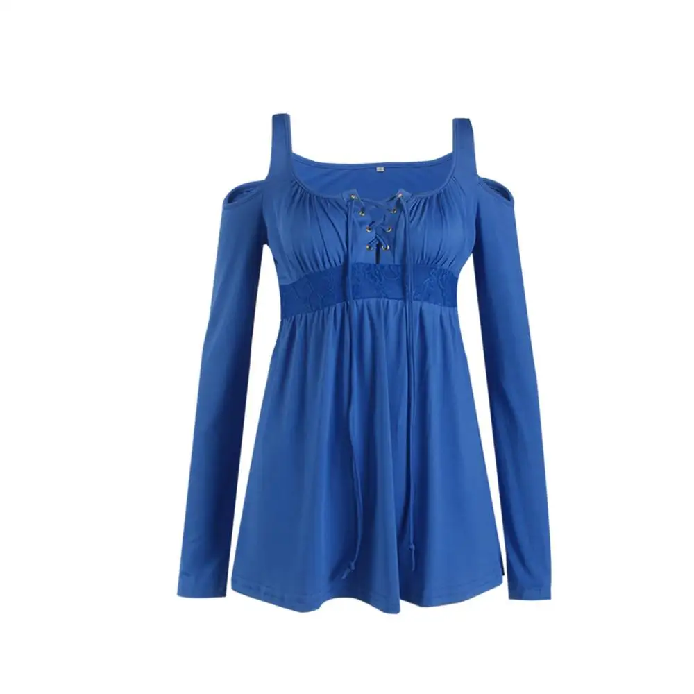 2017 Plus Size 5XL Autumn Women T-shirt Sexy V-Neck Lace Up Dew Shoulder T Shirt Female Casual Slim Long Sleeve Tees Tops 14