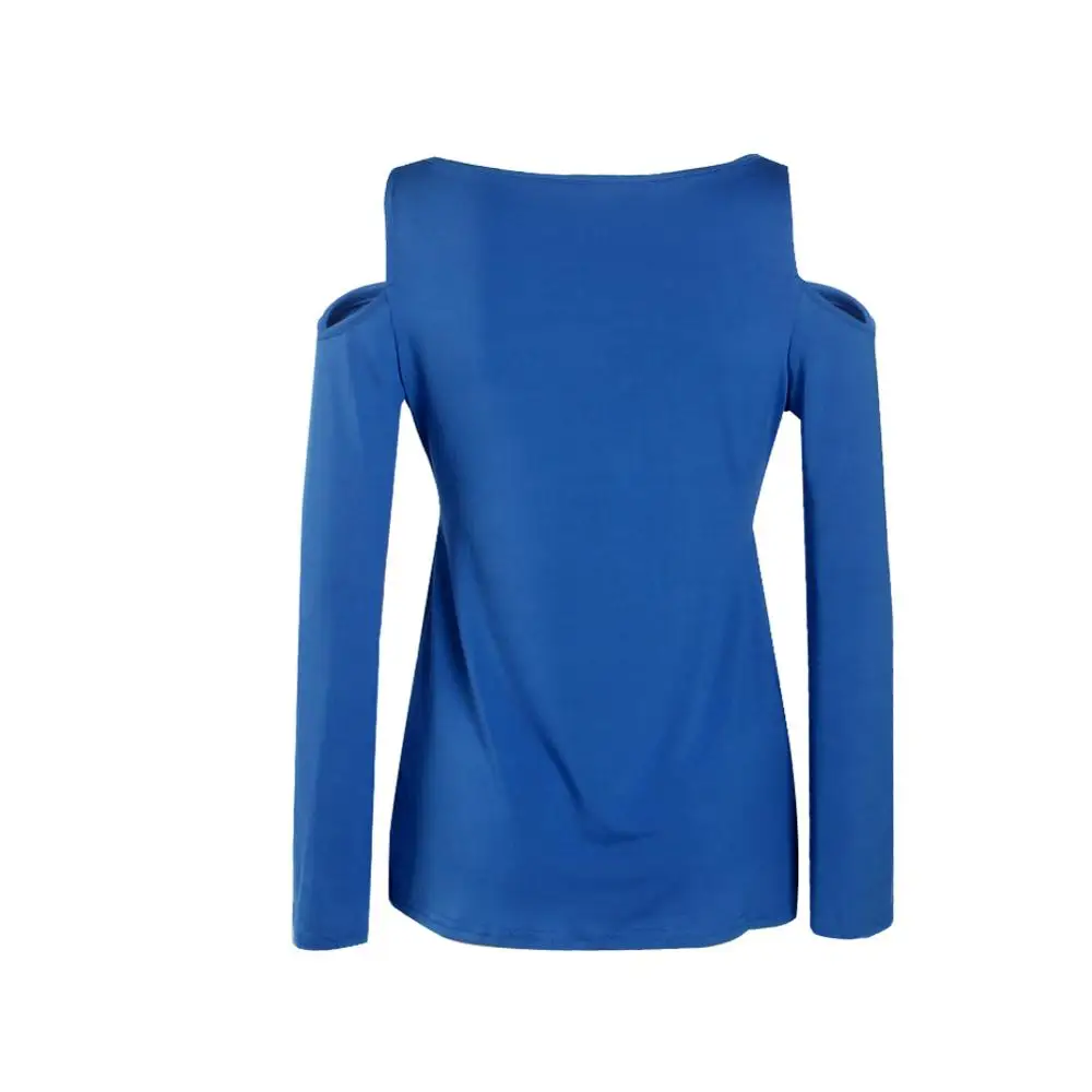 2017 Plus Size 5XL Autumn Women T-shirt Sexy V-Neck Lace Up Dew Shoulder T Shirt Female Casual Slim Long Sleeve Tees Tops 15