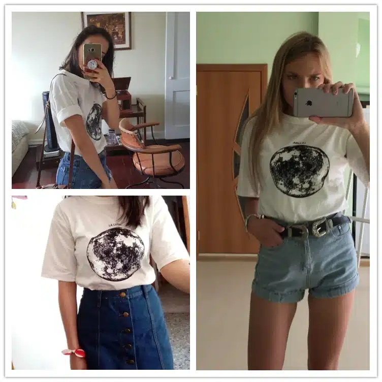 Chic Summer New Personality Planet Moon Printed Loose T Shirts Women Slim Leisure Short Sleeve White T-shirt Female Top M-XXL 7