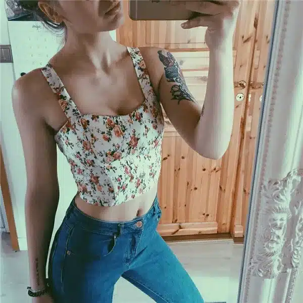 2017 Sexy Crop Top Floral Bustier Cropped Feminino Women's Tanks Top Fitness Strappy Bra Plaid Tank Top Female Camis Short Vest 20