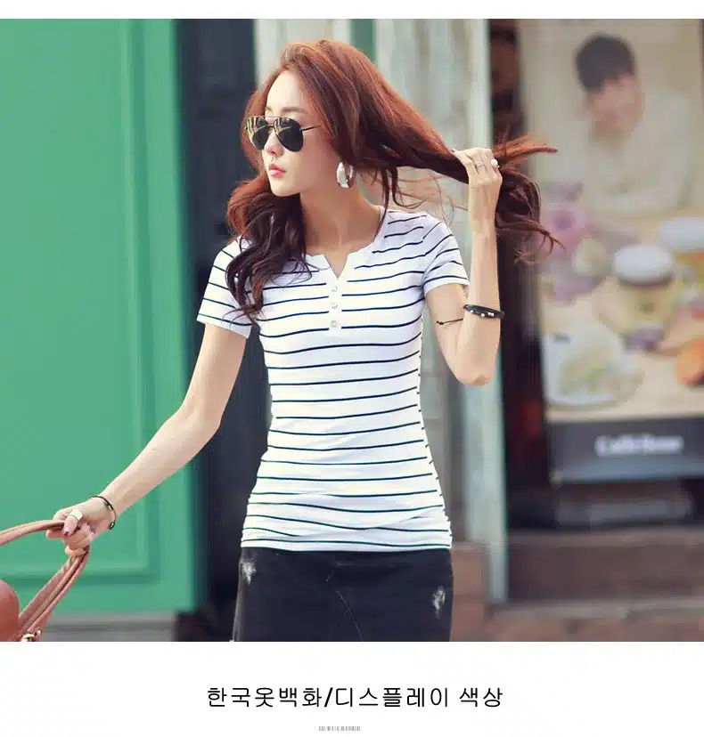 T Shirt femme 2018 Summer Striped T-Shirts Button V-Neck Short Sleeve Womens Clothing Female T-Shirt Women 5xl Plus Size Clothes 14