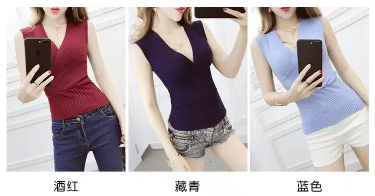 Tank Top vetement femme 11 Colors Fashion Vest Casual Sleeveless Sexy V-Neck Women Summer Korean Knitted Cotton Womens Clothes 3