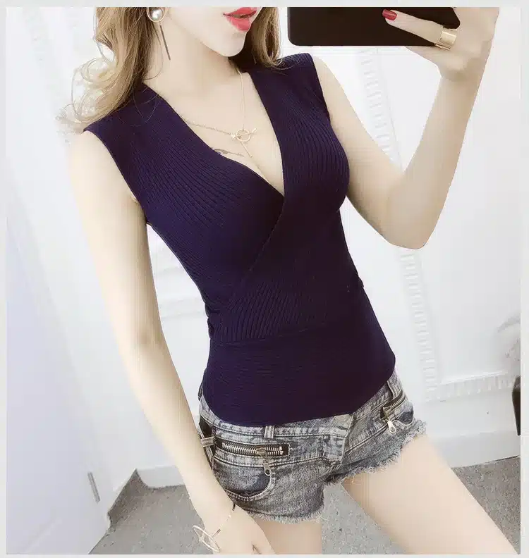 Tank Top vetement femme 11 Colors Fashion Vest Casual Sleeveless Sexy V-Neck Women Summer Korean Knitted Cotton Womens Clothes 12