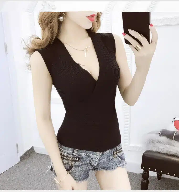 Tank Top vetement femme 11 Colors Fashion Vest Casual Sleeveless Sexy V-Neck Women Summer Korean Knitted Cotton Womens Clothes 14