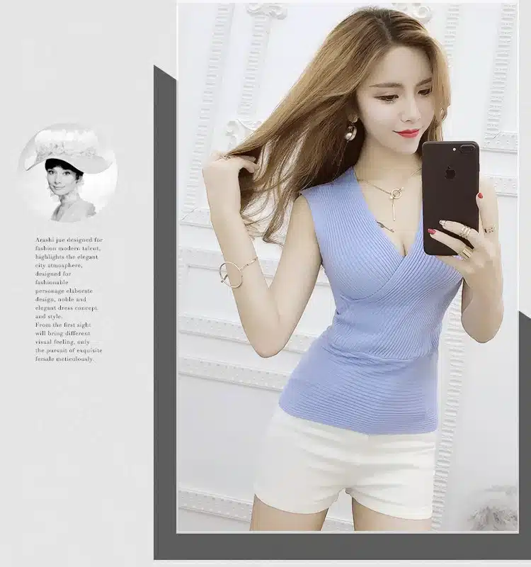 Tank Top vetement femme 11 Colors Fashion Vest Casual Sleeveless Sexy V-Neck Women Summer Korean Knitted Cotton Womens Clothes 17