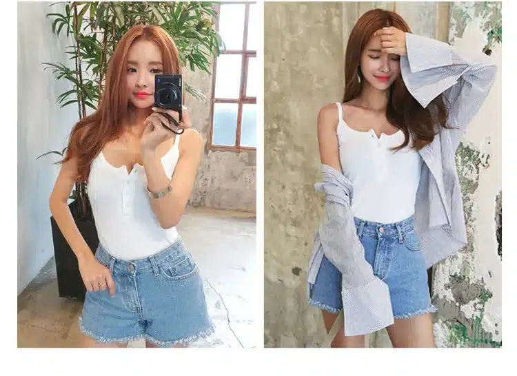 Slim Sexy V-Neck Sleeveles Summer 2017 Solid Button Cotton T-Shirt Women Tees Camisole Vest Casual Womens Tops Woman Haut Femme 16