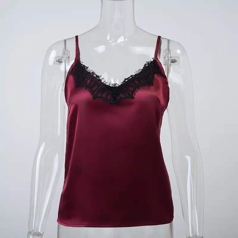 2018 Satin Women's Shirt Mike Strap Elegant Crop Top Sexy V neck Camis Women Short Sleepwear Female Lace Top Summer Party Blusa 20