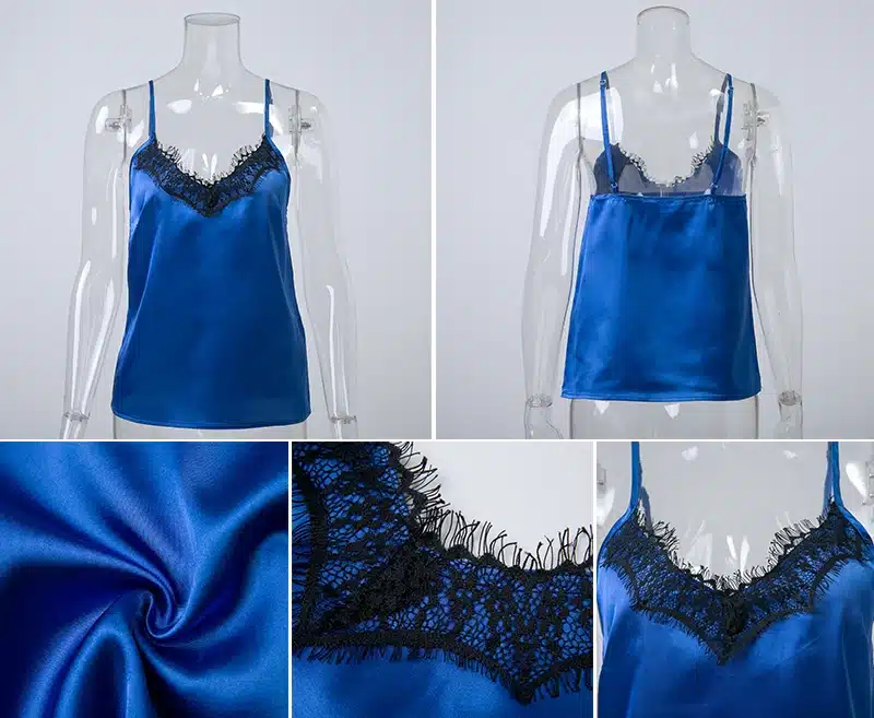 2018 Satin Women's Shirt Mike Strap Elegant Crop Top Sexy V neck Camis Women Short Sleepwear Female Lace Top Summer Party Blusa 26