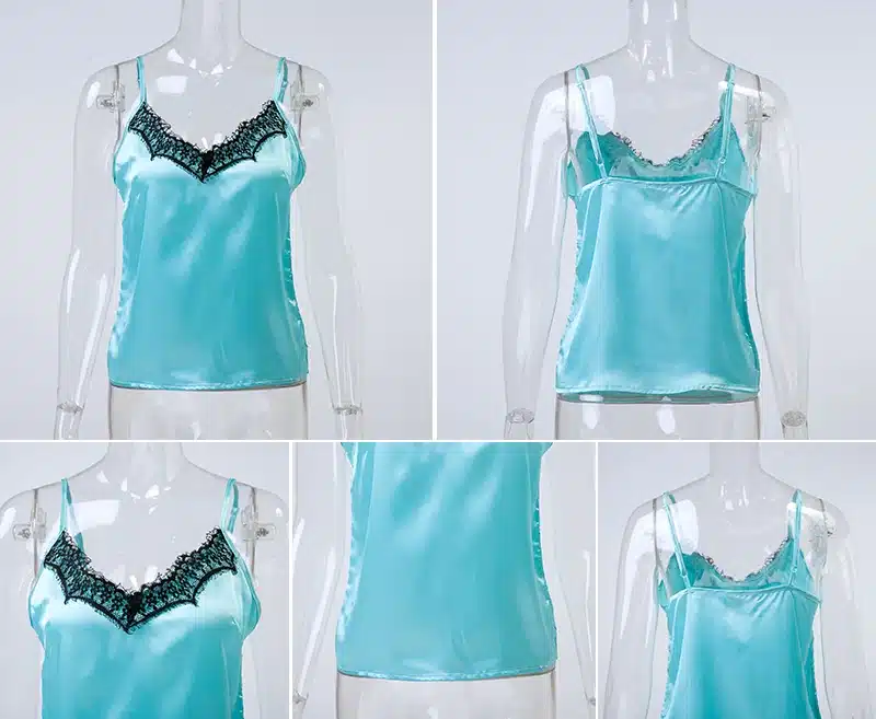 2018 Satin Women's Shirt Mike Strap Elegant Crop Top Sexy V neck Camis Women Short Sleepwear Female Lace Top Summer Party Blusa 28