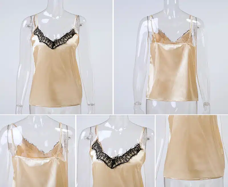 2018 Satin Women's Shirt Mike Strap Elegant Crop Top Sexy V neck Camis Women Short Sleepwear Female Lace Top Summer Party Blusa 29