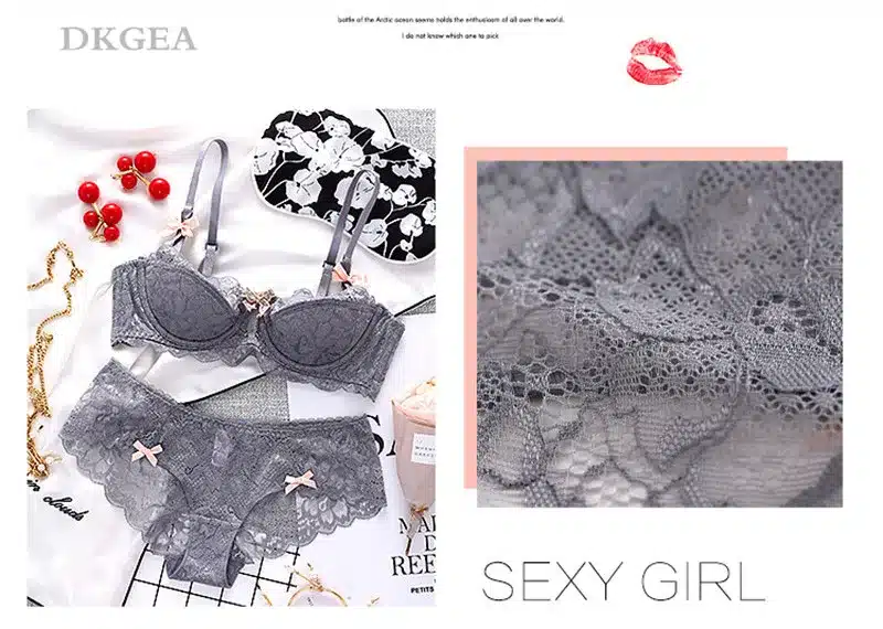 Fashion Sexy Bra Sets Plus Size C D Cup Thin Cotton Underwear Women Set Lace Comfortable Brassiere Gray Bras Embroidery Lingerie 8