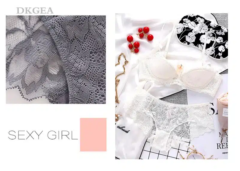 Fashion Sexy Bra Sets Plus Size C D Cup Thin Cotton Underwear Women Set Lace Comfortable Brassiere Gray Bras Embroidery Lingerie 12