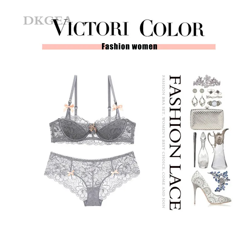 Fashion Sexy Bra Sets Plus Size C D Cup Thin Cotton Underwear Women Set Lace Comfortable Brassiere Gray Bras Embroidery Lingerie 16