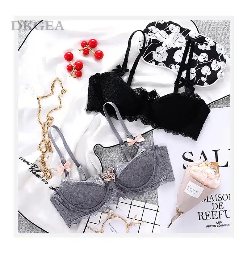 Fashion Sexy Bra Sets Plus Size C D Cup Thin Cotton Underwear Women Set Lace Comfortable Brassiere Gray Bras Embroidery Lingerie 17
