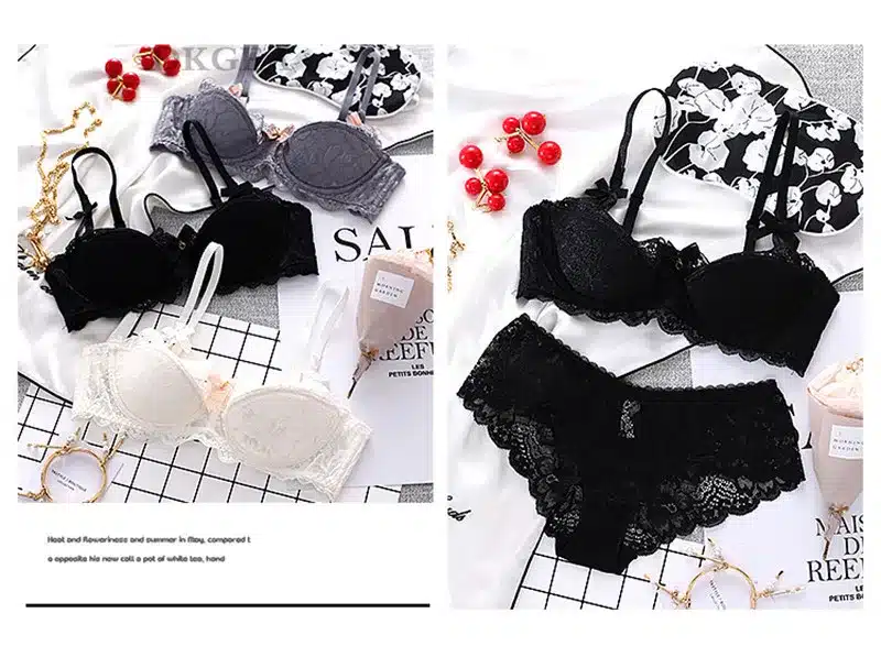 Fashion Sexy Bra Sets Plus Size C D Cup Thin Cotton Underwear Women Set Lace Comfortable Brassiere Gray Bras Embroidery Lingerie 18