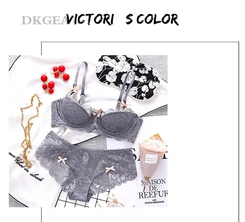Fashion Sexy Bra Sets Plus Size C D Cup Thin Cotton Underwear Women Set Lace Comfortable Brassiere Gray Bras Embroidery Lingerie 20