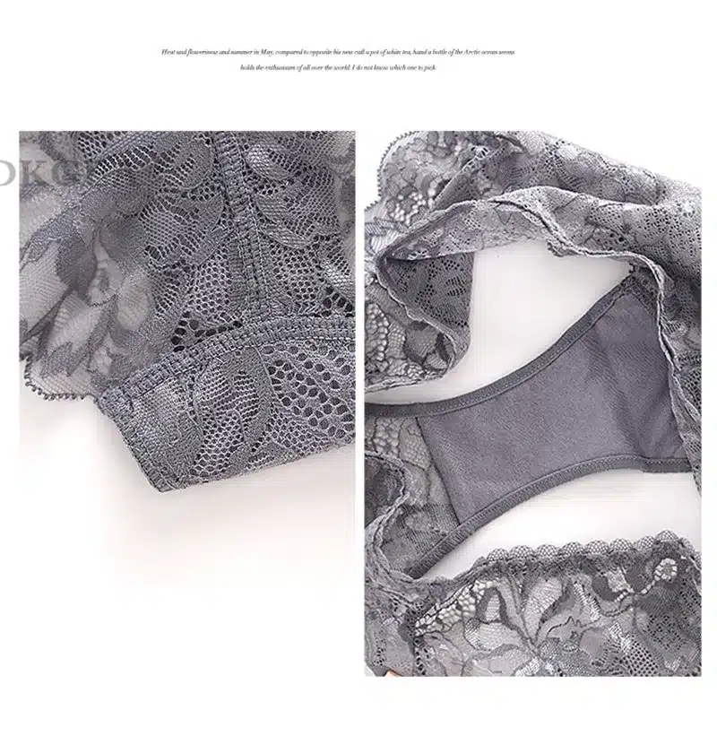Fashion Sexy Bra Sets Plus Size C D Cup Thin Cotton Underwear Women Set Lace Comfortable Brassiere Gray Bras Embroidery Lingerie 28