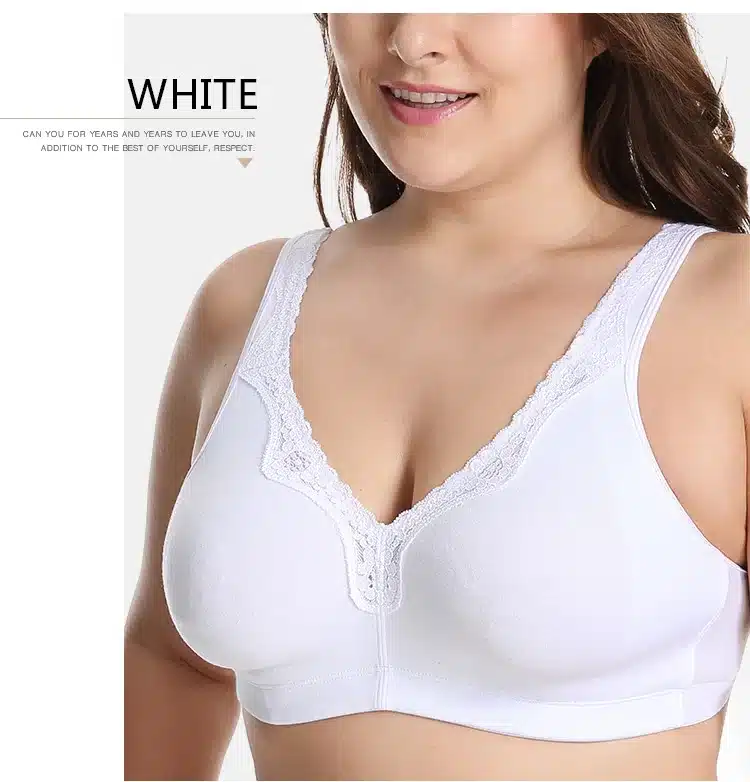 New Lace Trim Full Coverage Cotton Wirefree Bra Plus Size 36-48 B C D DD E 25