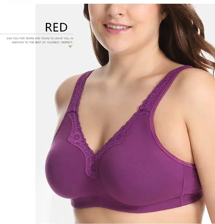 New Lace Trim Full Coverage Cotton Wirefree Bra Plus Size 36-48 B C D DD E 27